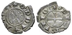 World Coins - ITALY, Arezzo, Republic, 13th-14th century. BI Denaro. Half-length facing bust of St. Donatus. R/ Cross