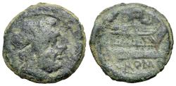 Ancient Coins - ROME REPUBLIC Elephant head series, Rome, c. 128 BC. Æ Semis. R/ Prow; elephant head above.