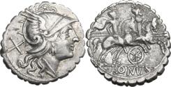 Ancient Coins - ROME REPUBLIC Wheel series. AR Denarius serratus