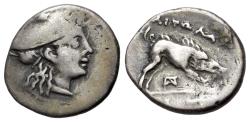 Ancient Coins - AETOLIA. Aetolian League (211-195 BC) AR Hemidrachm. R/ Kalydonian Boar