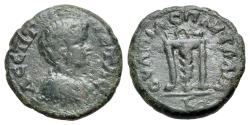 Ancient Coins - Thrace, Pautalia. Geta (As Caesar, AD 198-209). Æ Hemiassarion R/ Tripod with serpent coiled around central leg.