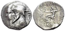 Ancient Coins - Kings of Elymais, Kamnaskires III with Anzaze (c. 82/1-73/2 BC). AR Tetradrachm. Seleukeia on the Hedyphon. Jugate and draped busts of Kamnaskires III and Anzaze