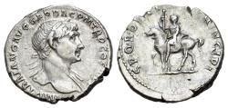 Ancient Coins - Trajan (AD 98-117), AR Denarius, struck c. 112-113. R/ Trajan on horseback
