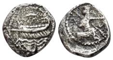 Ancient Coins - Phoenicia, Sidon, late 5th century BC. AR Quarter Shekel ? . Persian king  R/ Galley UNPUBLISHED - EXTREMELY RARE