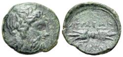 Ancient Coins - Sicily, Akragas, c. 300-287 BC. Æ 13mm R/ Thunderbolt