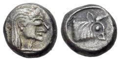 Ancient Coins - KOLCHIS, Phasis. Circa 425-325 BC. BI Half Siglos – Hemidrachm R/ Head of BULL