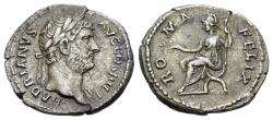 Ancient Coins - Hadrian (AD 117-138). AR Denarius. Rome mint. R/ ROMA FELIX