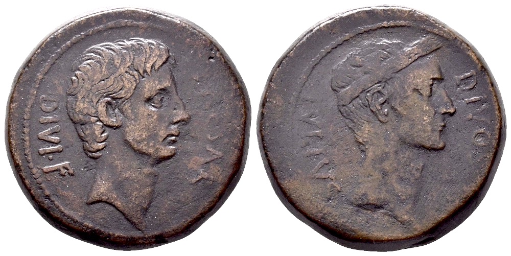 Octavian and Divus Julius Caesar, c. 38 BC. Sestertius or Dupondius ...