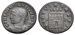 Ancient Coins - Constantine II (as Caesar. 317-337 AD). Æ Follis. Arles / Constantia mint. R/ CAMP-GATE