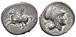 Ancient Coins - ITALY Bruttium, Lokroi Epizephyrioi, c. 350-275 BC. AR Stater. Pegasos R/ Head of Athena, wearing Corinthian helmet.