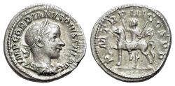 Ancient Coins - Gordian III (238-244). AR Denarius. Rome, AD 240. R/ Gordian on horseback