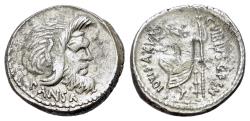 Ancient Coins - ROME REPUBLIC Moneyer issues of Imperatorial Rome. C. Vibius C.f. C.n. Pansa Caetronianus. 48 BC. AR Denarius. Rome mint. Mask of Pan R/ Jupiter Axurus