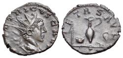 Ancient Coins - Tetricus II (Caesar, AD 273-274). Æ Radiate. Treveri, 272-3. R/ Pontifical instruments: sprinkler, simpulum, jug, and lituus.