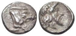 Ancient Coins - CARIA, Euromos. 5th century BC. AR Tetartemorion VERY RARE