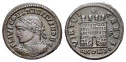 Ancient Coins - Constantius II (Caesar, 324-337). Æ Follis. Arelate, AD 328. R/ Camp-gate