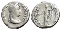 Ancient Coins - Sabina, wife of Hadrian. (AD 128-136/7). AR Denarius. Struck 132 AD. R/ IVNONI REGINAE, Juno