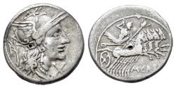 Ancient Coins - ROME REPUBLIC M. Carbo, Rome, 122 BC. AR Denarius. R/ Jupiter driving galloping quadriga