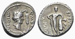 Ancient Coins - ROME REPUBLIC Q. Caecilius Metellus Pius Scipio and Eppius, military mint traveling with Scipio in Africa, 47- Spring 46 BC. AR Denarius. Head of Africa R/ Hercules