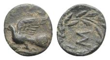 Ancient Coins - Sikyon, c. 330-270 BC. Æ Chalkous. Dove flying R/ Σ within wreath with tie above