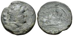 Ancient Coins - ROME REPUBLIC ROMA series, South East Italy, c. 211-210. Æ Quadrans R/ PROW ROMA in monogram