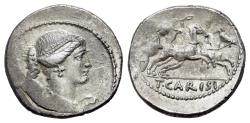 Ancient Coins - ROME REPUBLIC T. Carisius, Rome, 46 BC. AR Denarius. R/ Victory driving quadriga