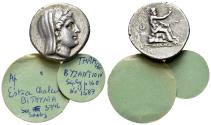 Ancient Coins - Byzantium (circa 250-219 B.C.) AR Tetradrachm. Veiled head of Demeter R/ Poseidon seated on rock VERY RARE