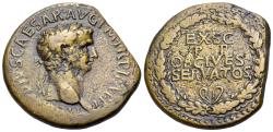 Ancient Coins - Claudius (AD 41-54). Æ Sestertius. Rome. R/ EX S C/ P P/ OB/ CIVES/ SERVATOS