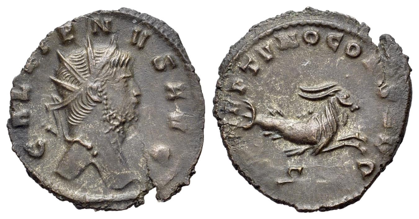 古代ローマ帝国 ガッリエヌス(253～268AD) 裏面に海馬 Gallienus (AD 253-268). Æ Antoninianus, Rome, 267-268. R/ CAPRICORN