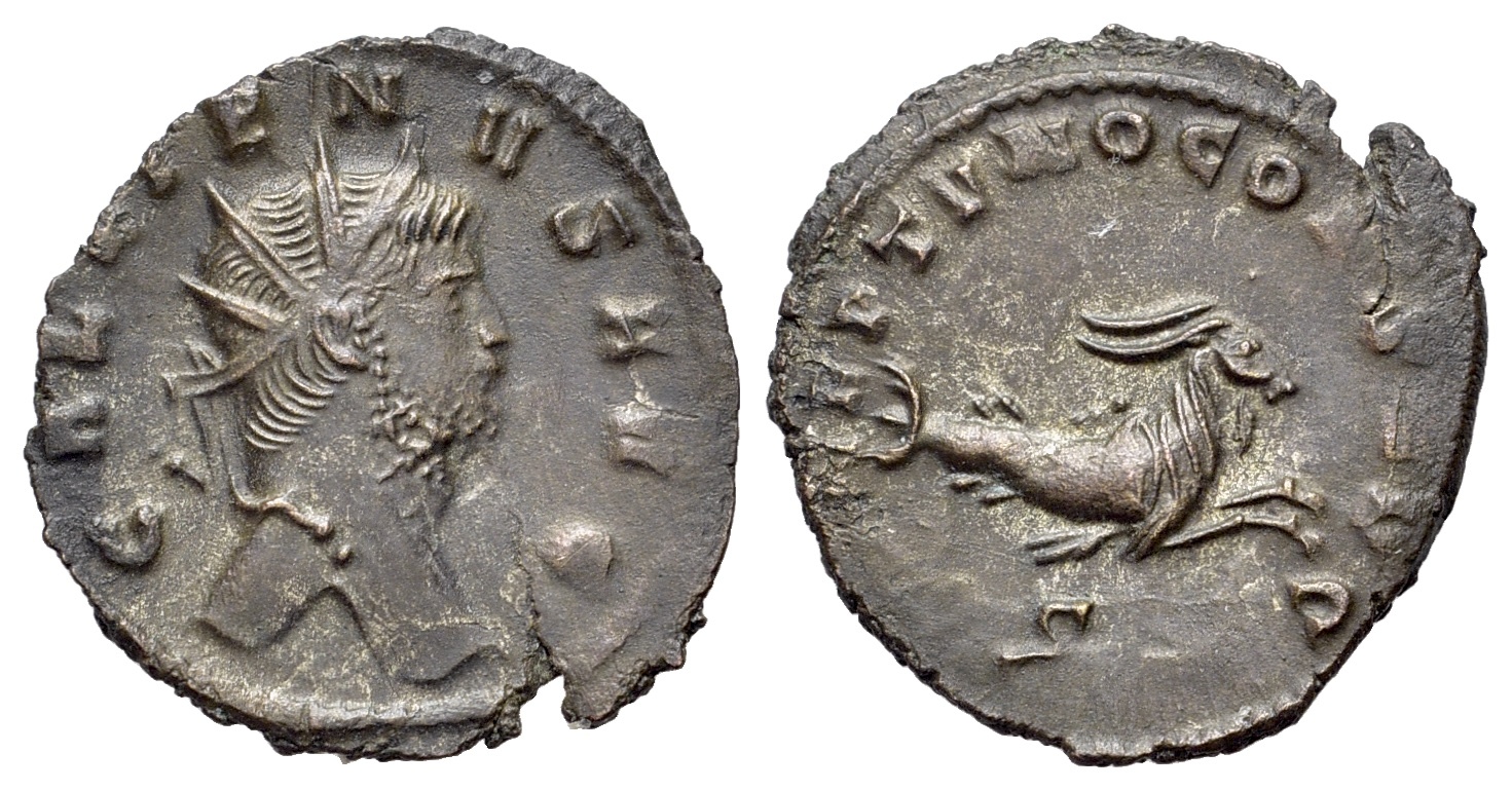 古代ローマ帝国 ガッリエヌス(253～268AD) 裏面に海馬 Gallienus (AD 253-268). Æ Antoninianus, Rome, 267-268. R/ CAPRICORN