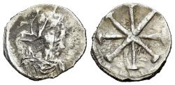 Ancient Coins - Constantine IV Pogonatus (668-685). AR Half Siliqua. Italian mint. Helmeted, draped and cuirassed bust of Constantinopolis. R/ Large TX monogram. VERY RARE