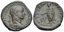 Ancient Coins - Severus Alexander (AD 222-235). Æ Sestertius. Rome mint. 8th emission, AD 228. R/ Severus standing