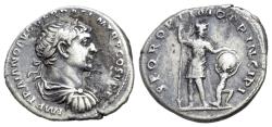 Ancient Coins - Trajan (AD 98-117) AR Denarius. Rome, AD 103-104. R/ Mars, holding spear and resting shield on kneeling captive to right.