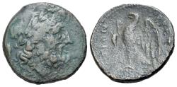 Ancient Coins - ITALY Bruttium, The Brettii, c. 214-211 BC. Æ Unit. Laureate head of Zeus R/ EAGLE
