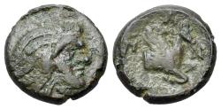Ancient Coins - Tauric Chersonesos. Pantikapaion, c. 325-300 BC. Æ. Head of Pan r. R/ Forepart of griffin r.