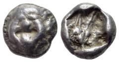 Ancient Coins - Mysia, Parion, 5th century BC. AR Drachm. Facing gorgoneion with protruding tongue
