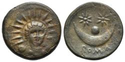 Ancient Coins - ROME REPUBLIC Anonymous, Rome, c. 217-215 BC. Æ Uncia. Radiate and draped facing bust of Sol. R/ Crescent; above, two stars