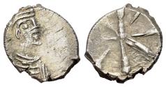 Ancient Coins - Constantine IV Pogonatus (668-685). AR Half Siliqua. Italian mint. Helmeted, draped and cuirassed bust of Constantinopolis. R/ Large TX monogram. VERY RARE