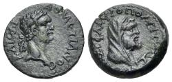 Ancient Coins - Domitian (81-96). Cilicia, Flaviopolis-Flavias. Æ 17mm, year 17 (89/90). R/ Veiled head of Kronos