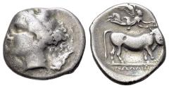 Ancient Coins - ITALY Campania. Nola circa 400-385, AR Didrachm. R/ Man-headed bull SCARCE