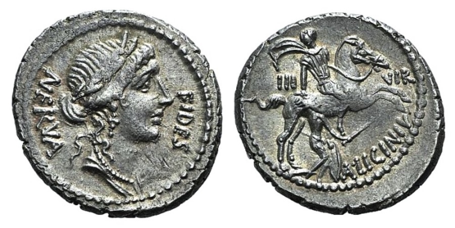 Roman Republic - Denarius -Licinius Nerva. Rome mint, 47 B 