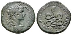 Ancient Coins - Thrace. Pautalia, Caracalla (AD 198-217) Æ 29mm fivefold coiled bearded serpent (Glycon)