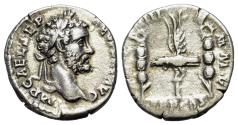 Ancient Coins - Septimius Severus (AD 193-211). AR Denarius. Rome. R/ LEG XIIII GEM M V / TR P COS. Aquila (legionary eagle)