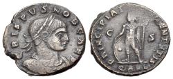 Ancient Coins - Crispus (Caesar, 316-326). Æ Follis, Arles mint. R/ PRINCIPIA - IVV-ENTVTIS/ C|S// QARL.