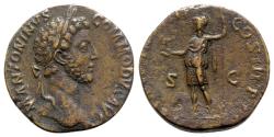 Ancient Coins - Commodus (177-192). Æ Sestertius - Rome - R/ Roma standing