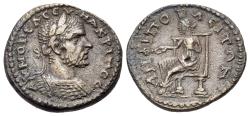 Ancient Coins - Macedon. Amphipolis. Macrinus (217-218). Æ. Laureate, draped and cuirassed bust r. R/ Tyche seated l. on throne