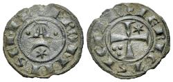 World Coins - Italy, Sicily, Messina. Federico II (1197-1250). BI Denaro, struck AD 1242. Large A, crescent and star. R/ Cross