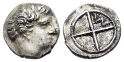 Ancient Coins - Gaul, Massalia, c. 410-380. AR Obol  R/ M within four-spoked wheel