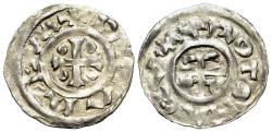 World Coins - France, Dukes of Normandy, Richard I the Fearless (943-996) AR Denier. Rouen mint. Monogram. R/ Short cross pattee
