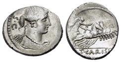 Ancient Coins - ROME REPUBLIC T. Carisius, Rome, 46 BC. AR Denarius R/ Victory driving quadriga. EXTREMELY FINE