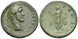 Ancient Coins - Antoninus Pius (AD 138-161). Æ Sestertius. Rome, 141-3.  R/ Genius of the Senate